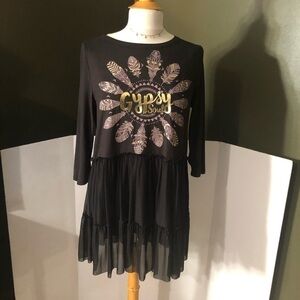 Entro Gypsy Soul Skirted Black Top Size Small NWT